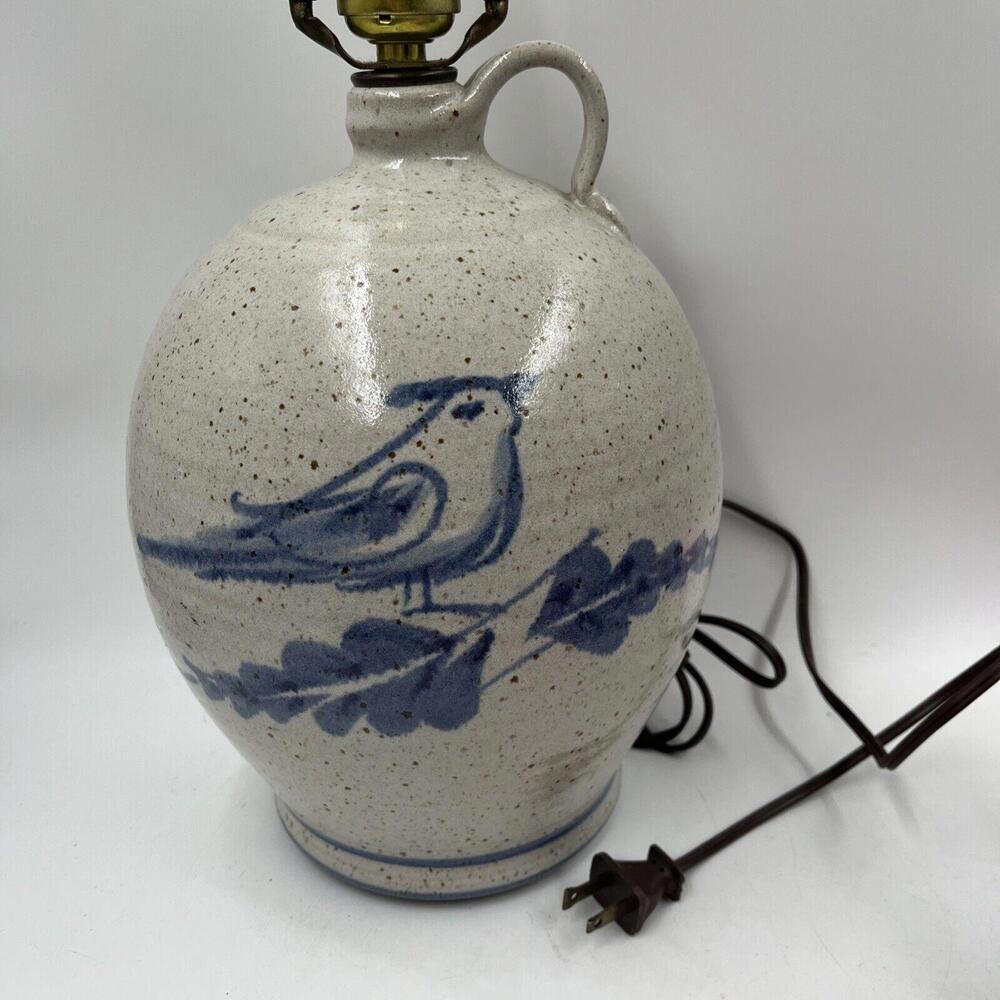 Vintage Pottery Large Table Lamp Salt Glazed Stoneware Crock Jug Light Birds
